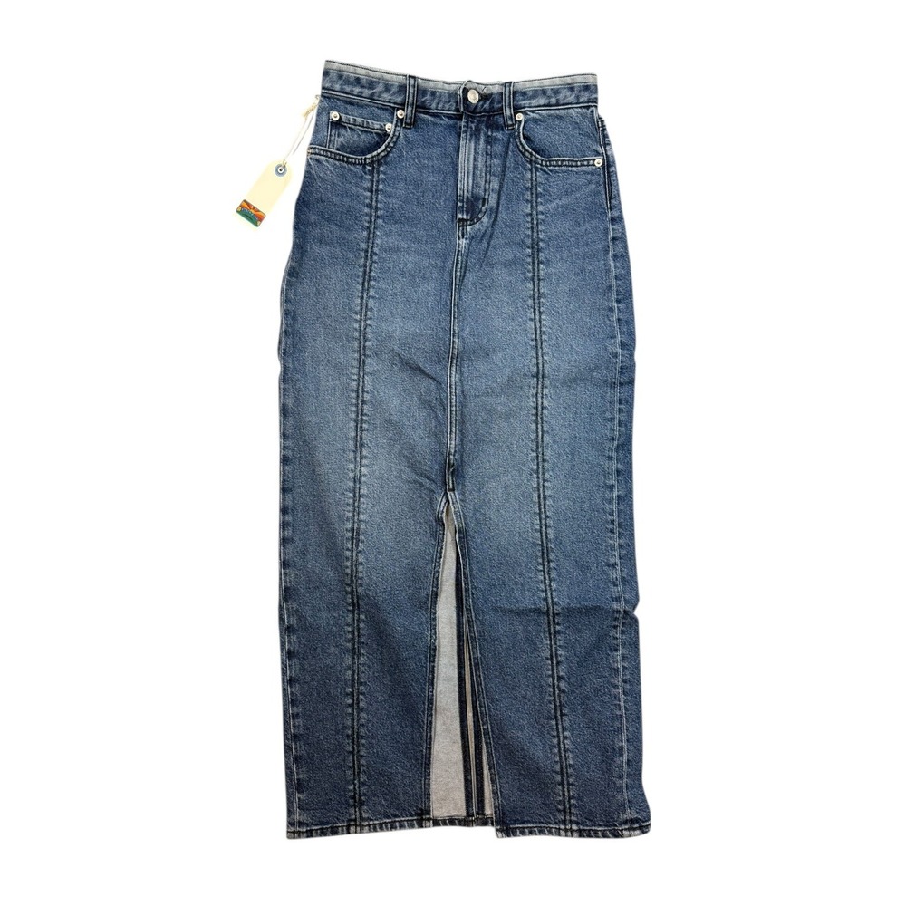 Daily Blue By AG Women's Blue Lynn Slit Front Denim Maxi Skirt Size 26 NWT